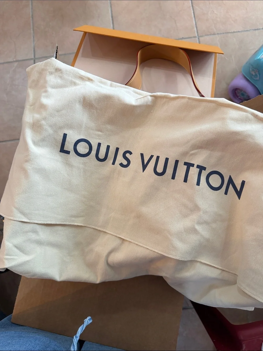 Louis Vuitton Denim Monogram Tote in Light Blue with Tan Trim
